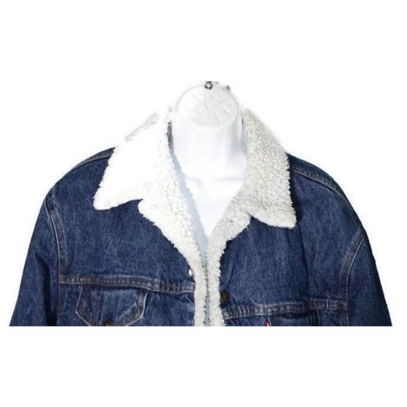 Vintage Levis Jacket Men's Size Large 44 Denim Sherpa 80s Jean Coat Warm Fleece - Picture 3 of 10